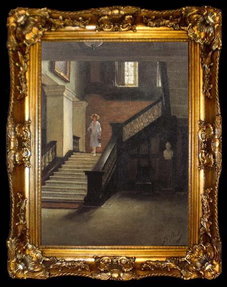 framed  Bernard Hall Staircase to Public Library, ta009-2